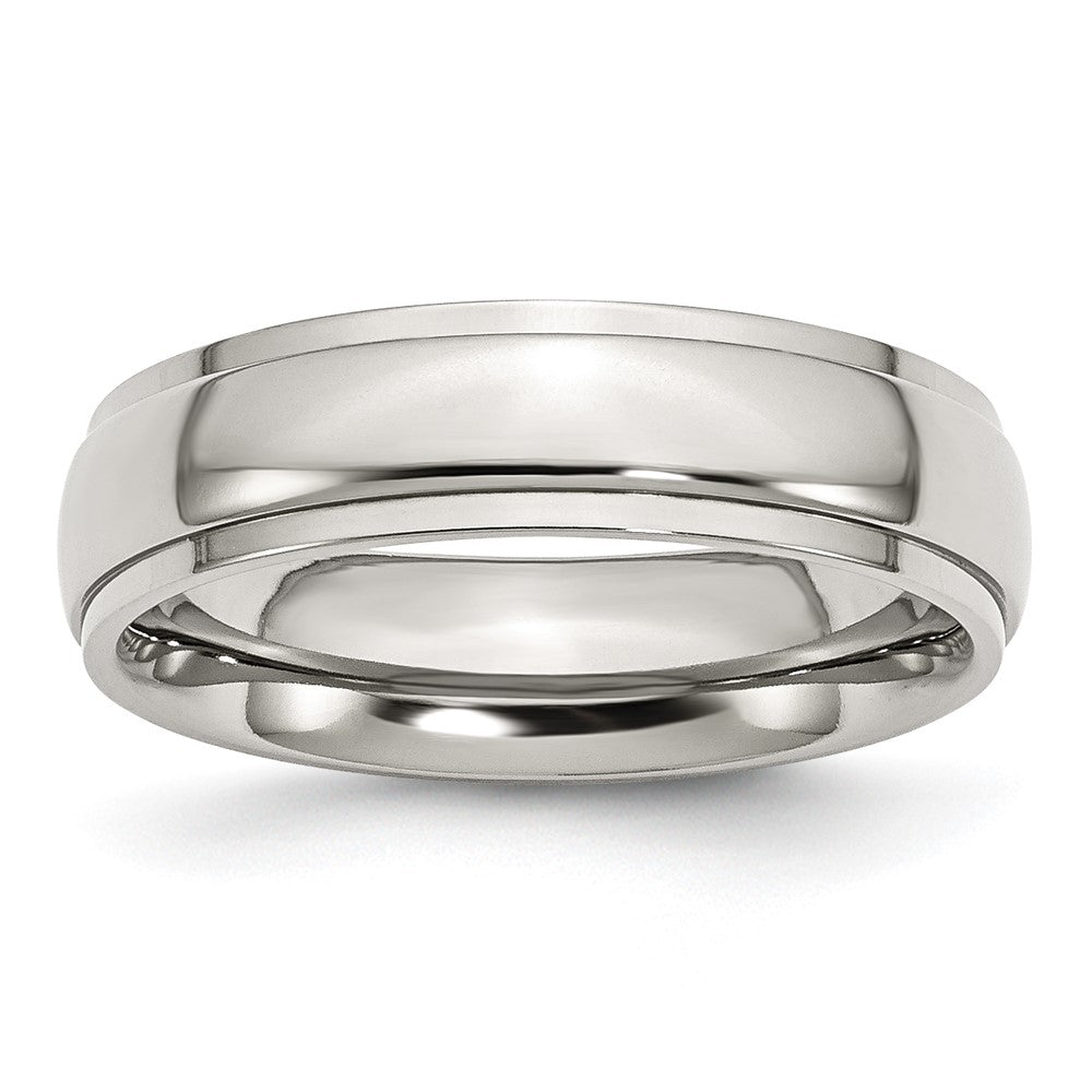 6mm Stainless Steel Polished Domed Ridged Edge Comfort Fit Band, Item R12081 by The Black Bow Jewelry Co.