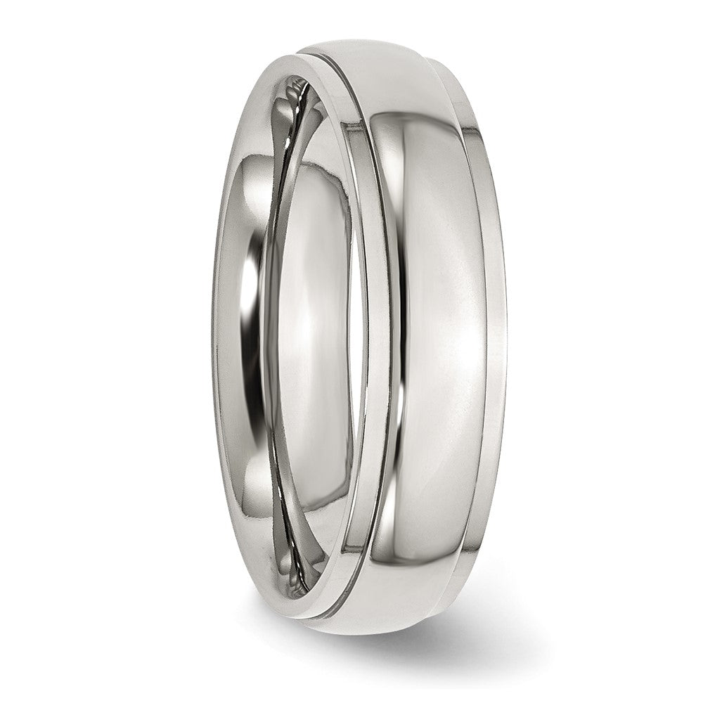 Alternate view of the 6mm Stainless Steel Polished Domed Ridged Edge Comfort Fit Band by The Black Bow Jewelry Co.