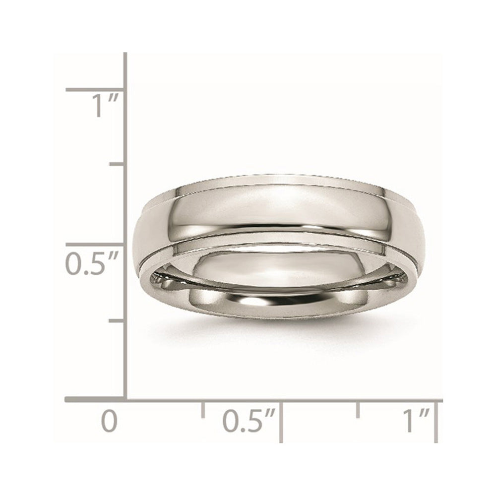 Alternate view of the 6mm Stainless Steel Polished Domed Ridged Edge Comfort Fit Band by The Black Bow Jewelry Co.
