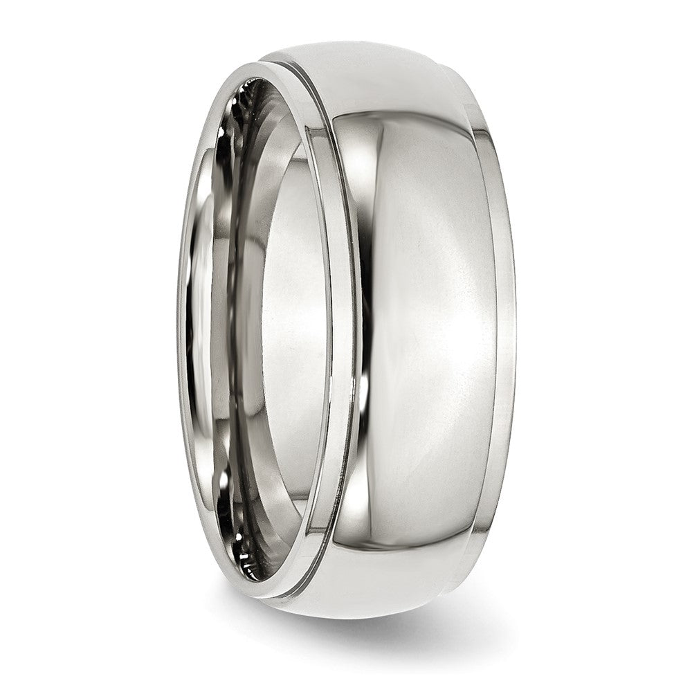 Alternate view of the 8mm Stainless Steel Polished Domed Ridged Edge Comfort Fit Band by The Black Bow Jewelry Co.
