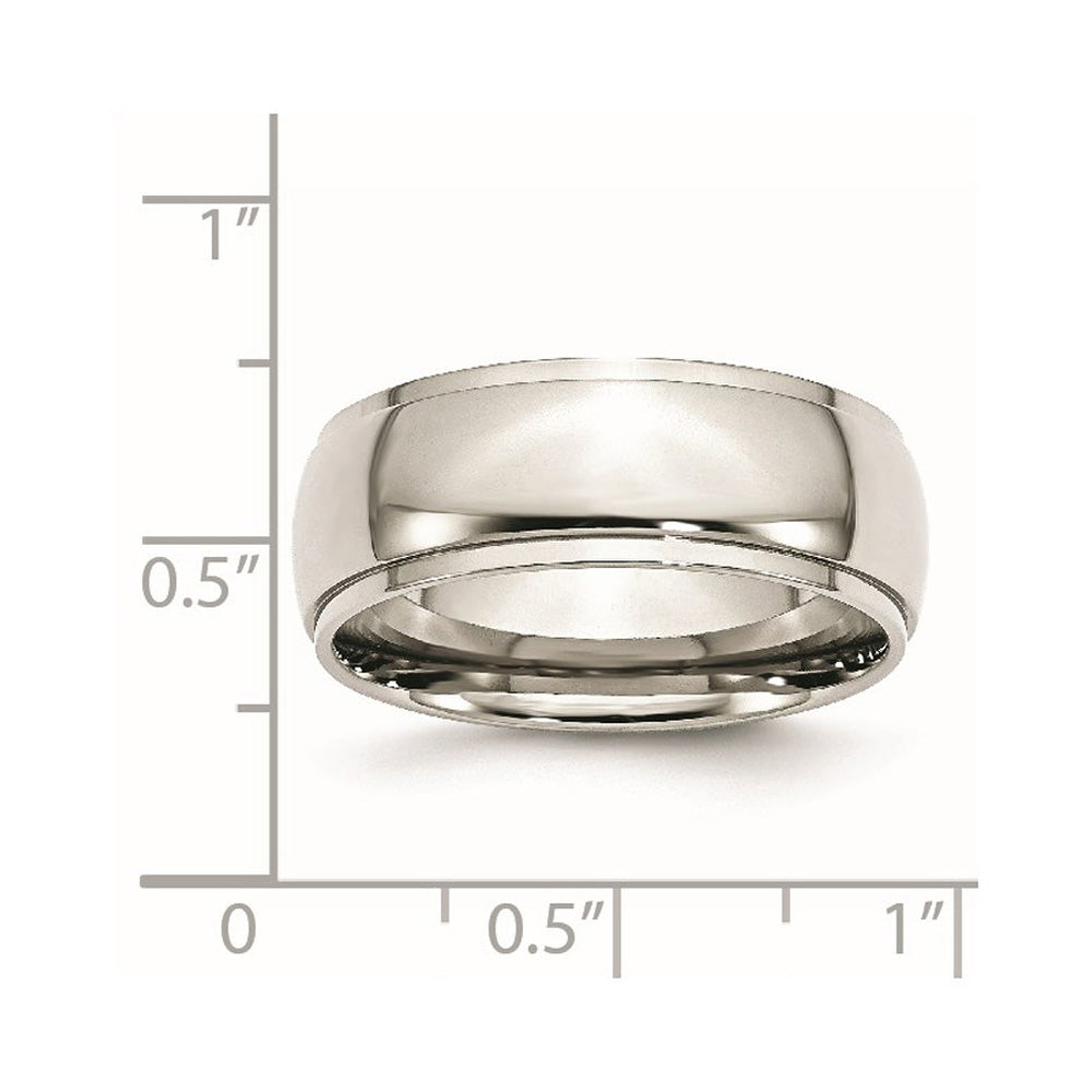 Alternate view of the 8mm Stainless Steel Polished Domed Ridged Edge Comfort Fit Band by The Black Bow Jewelry Co.