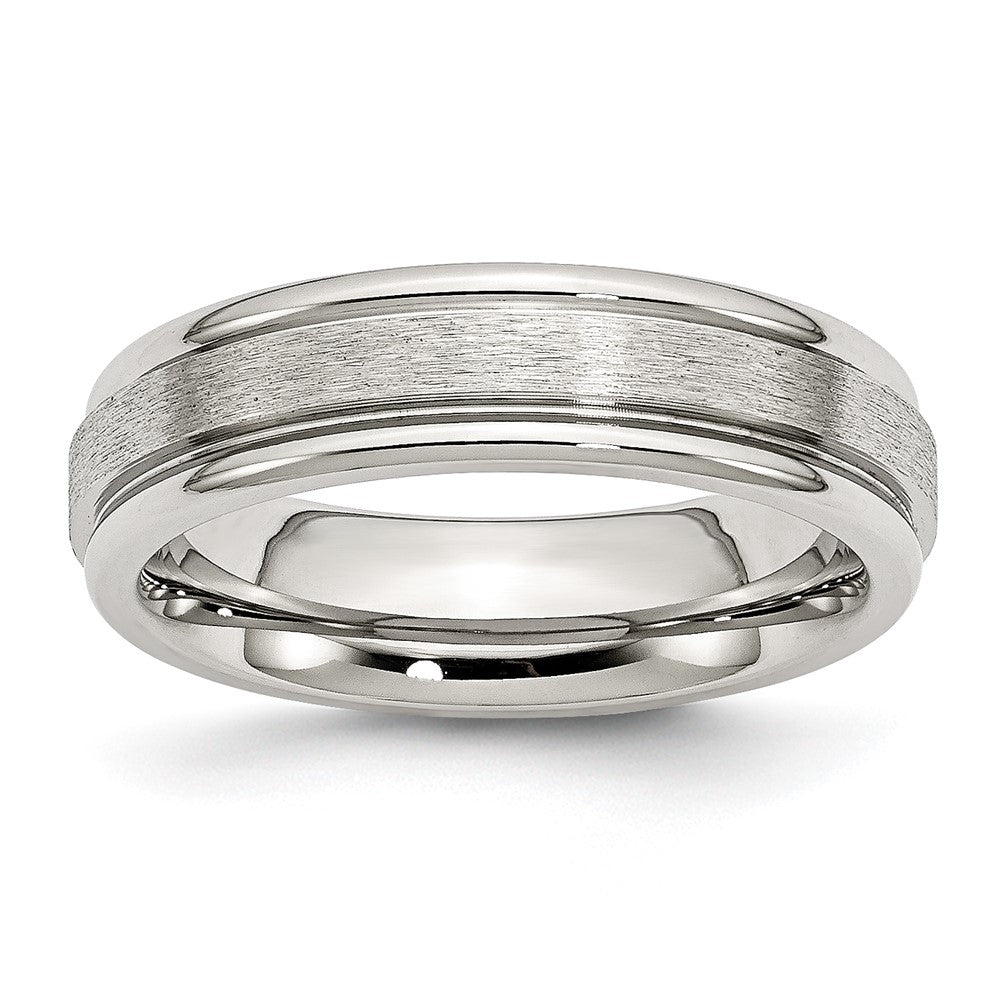 6mm Stainless Steel Brushed Center Polished Grooved Edge Band, Item R12083 by The Black Bow Jewelry Co.