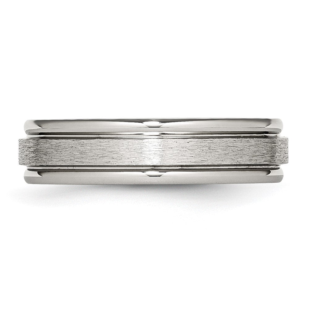 Alternate view of the 6mm Stainless Steel Brushed Center Polished Grooved Edge Band by The Black Bow Jewelry Co.