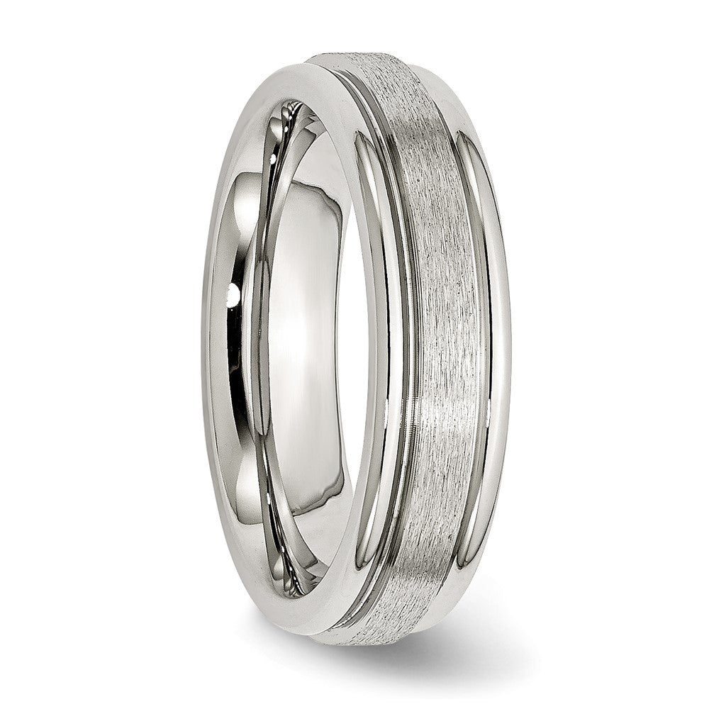 Alternate view of the 6mm Stainless Steel Brushed Center Polished Grooved Edge Band by The Black Bow Jewelry Co.