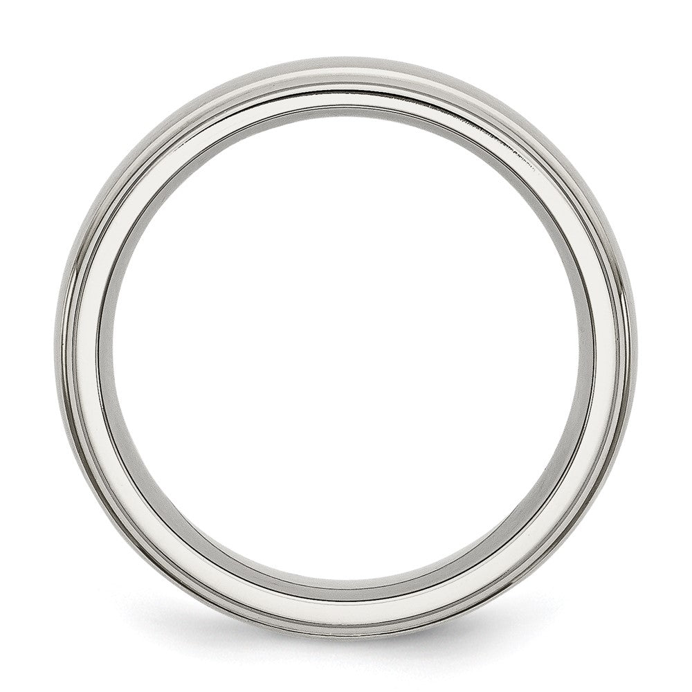 Alternate view of the 7mm Stainless Steel Brushed Domed Polished Ridged Edge Band by The Black Bow Jewelry Co.