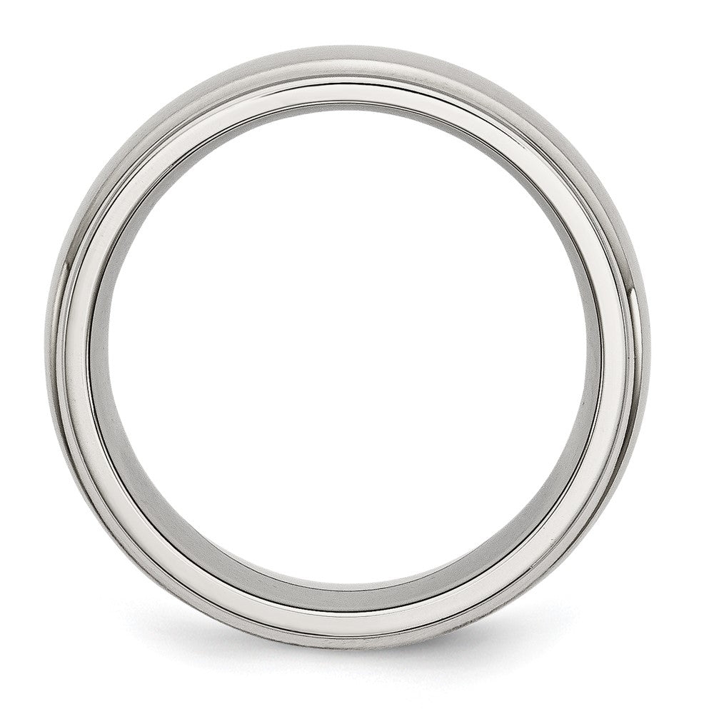Alternate view of the 8mm Stainless Steel Brushed Domed Polished Ridged Edge Band by The Black Bow Jewelry Co.