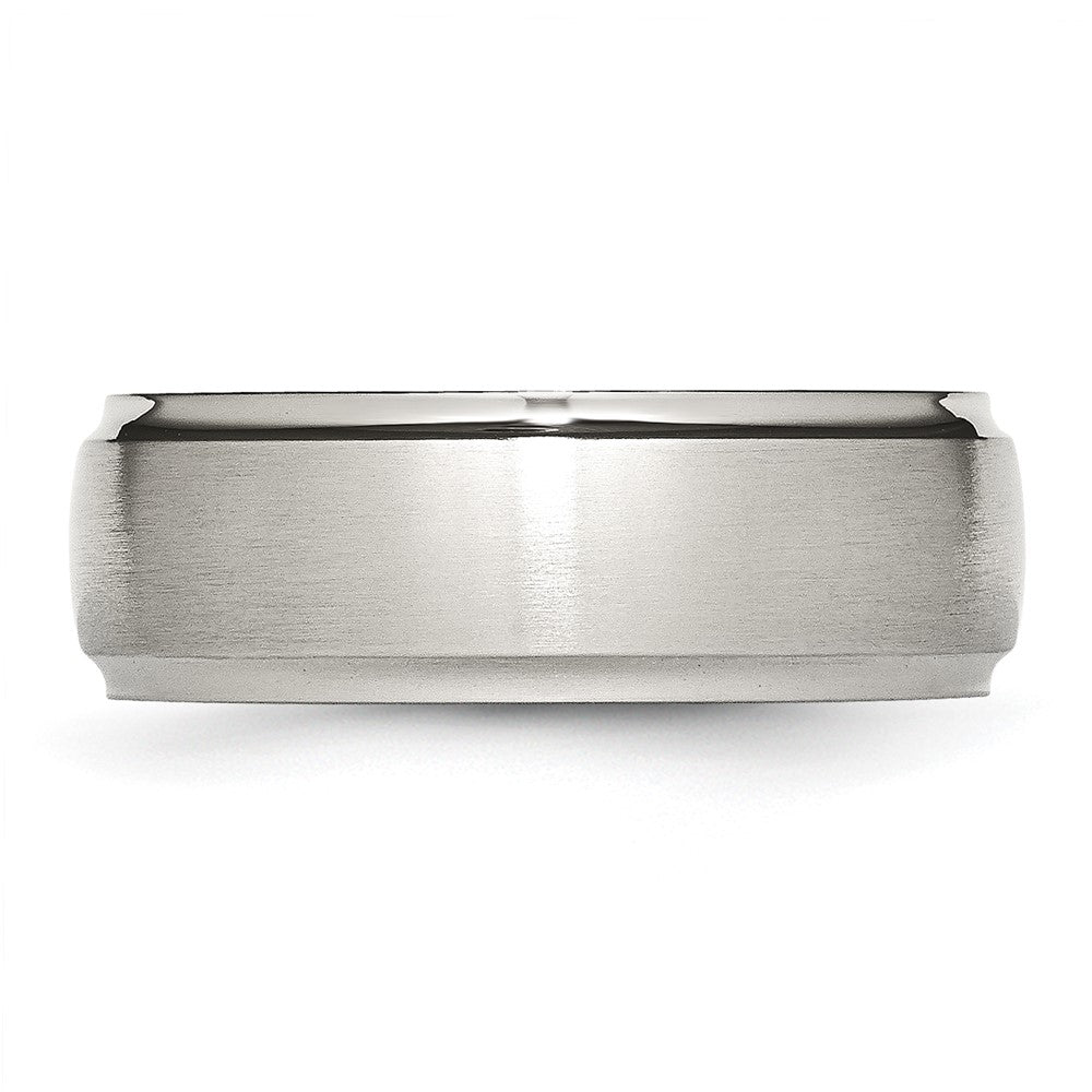 Alternate view of the 8mm Stainless Steel Brushed Domed Polished Ridged Edge Band by The Black Bow Jewelry Co.