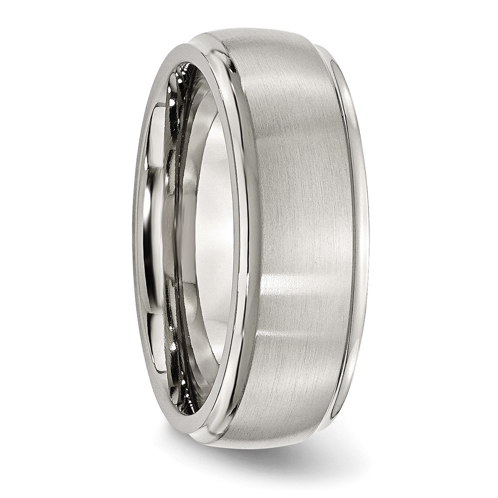 Alternate view of the 8mm Stainless Steel Brushed Domed Polished Ridged Edge Band by The Black Bow Jewelry Co.
