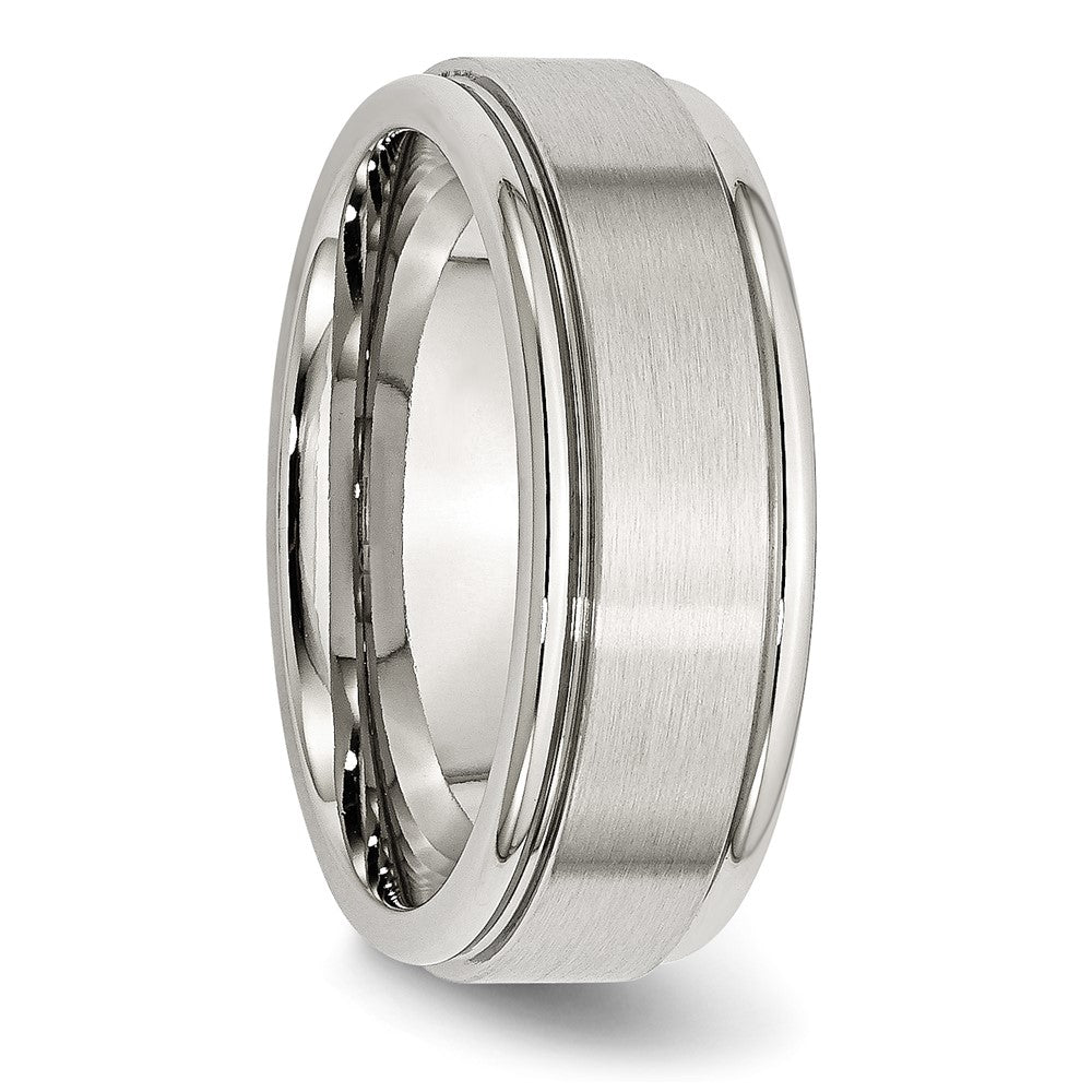 Alternate view of the 8mm Stainless Steel Brushed Flat Center Polished Grooved Edge Band by The Black Bow Jewelry Co.