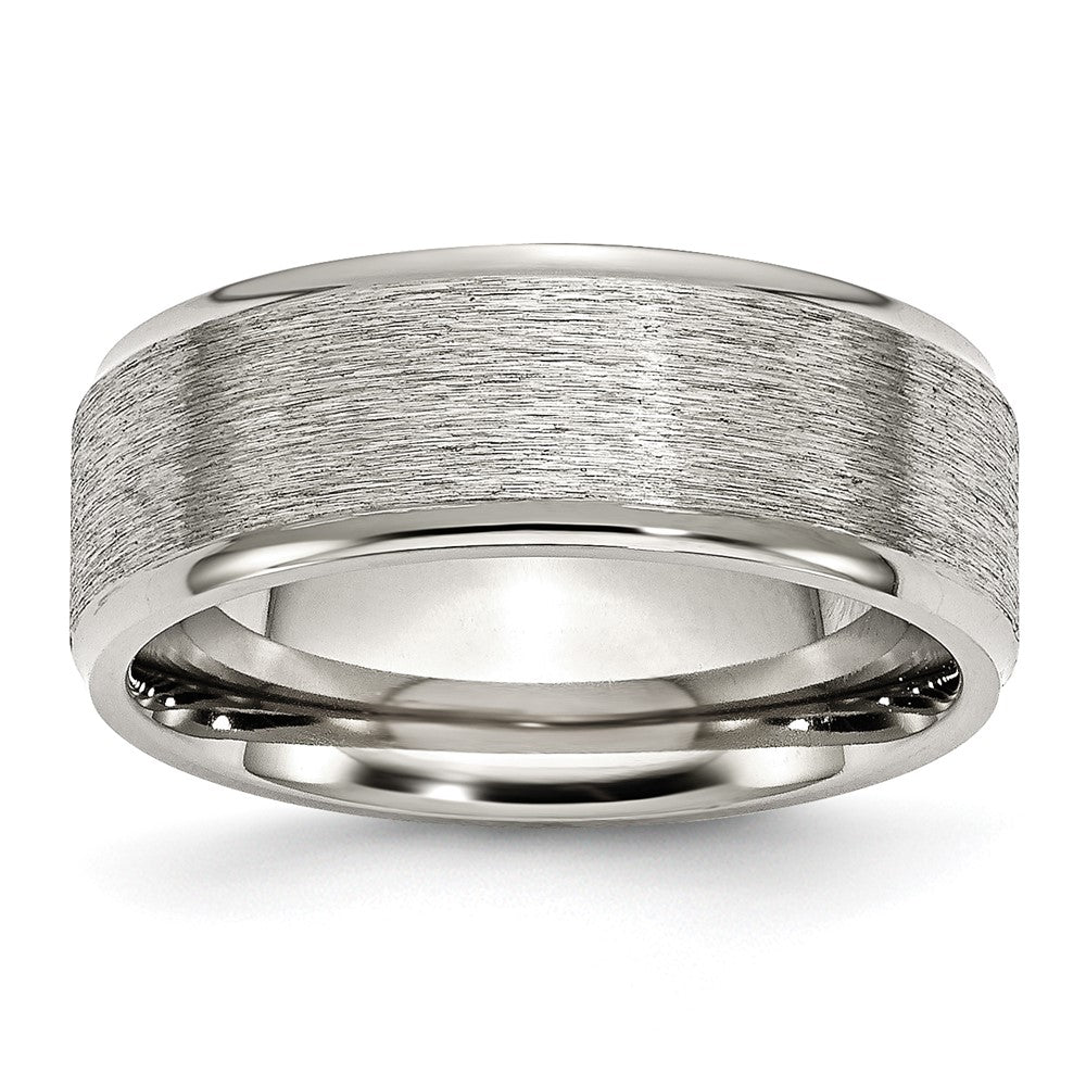 8mm Stainless Steel Grain Finish Flat Center Polished Ridged Edge Band, Item R12087 by The Black Bow Jewelry Co.
