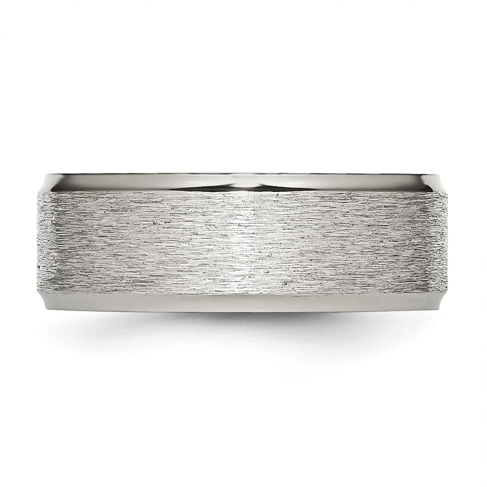Alternate view of the 8mm Stainless Steel Grain Finish Flat Center Polished Ridged Edge Band by The Black Bow Jewelry Co.