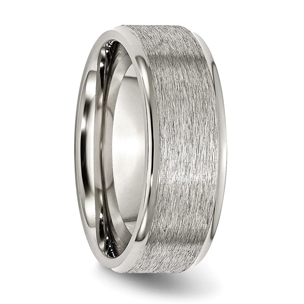 Alternate view of the 8mm Stainless Steel Grain Finish Flat Center Polished Ridged Edge Band by The Black Bow Jewelry Co.
