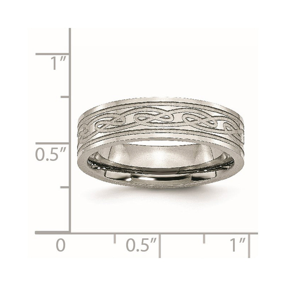 Alternate view of the 6mm Stainless Steel Etched Scroll Design Flat Standard Fit Band by The Black Bow Jewelry Co.