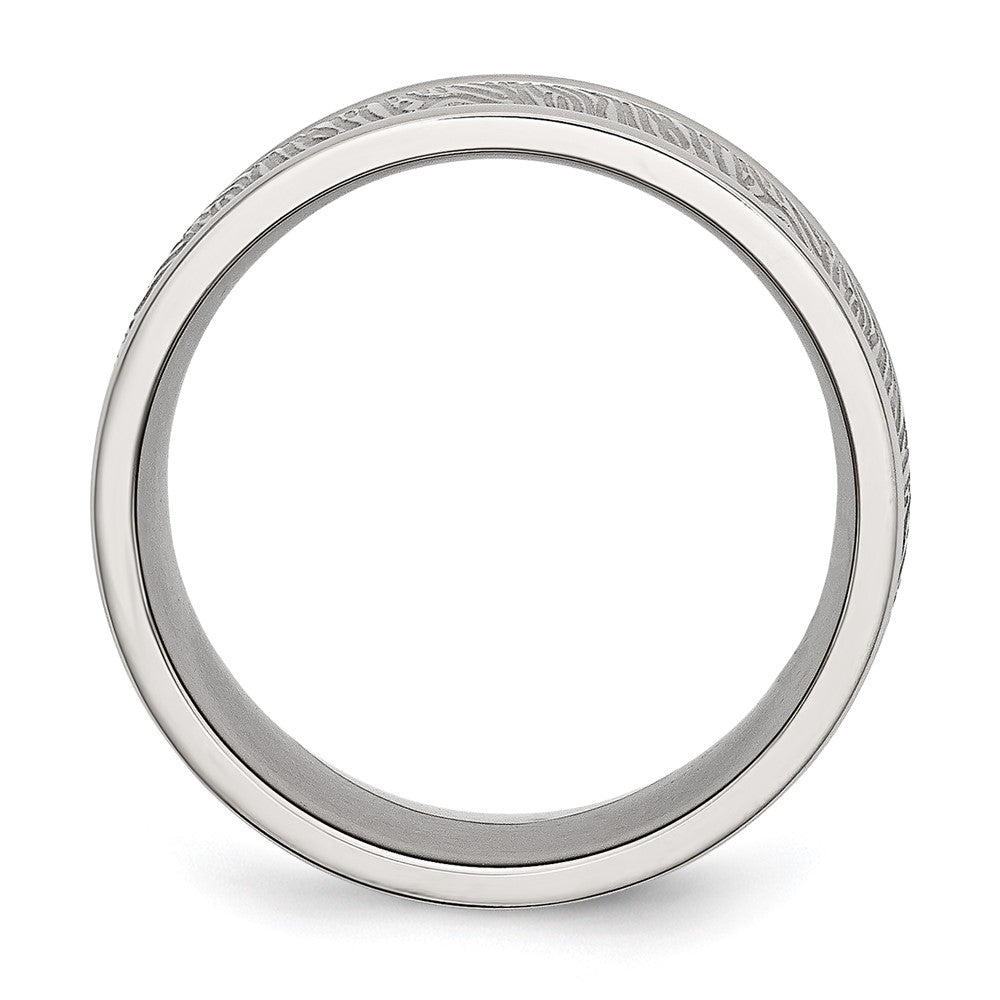 Alternate view of the Men&#39;s 9mm Stainless Steel Polished and Textured Rounded Edge Band by The Black Bow Jewelry Co.