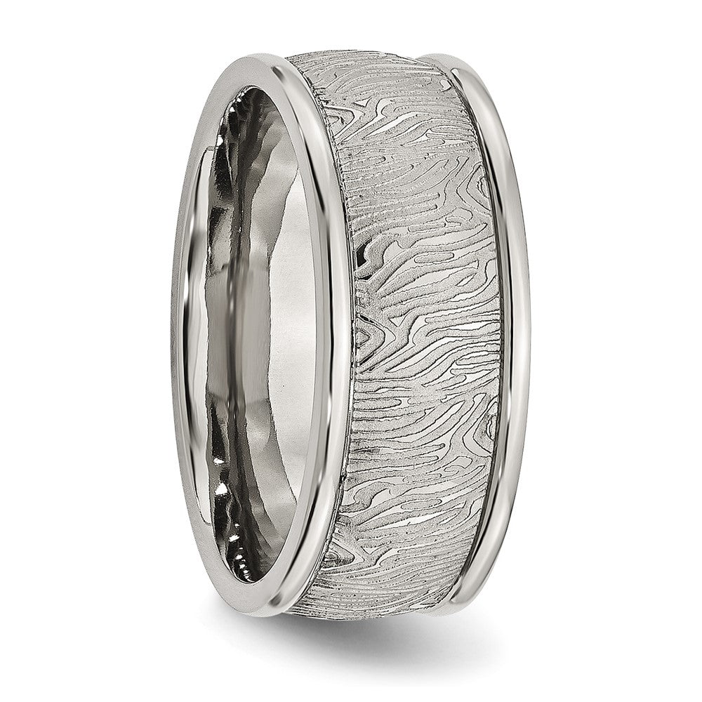 Alternate view of the Men&#39;s 9mm Stainless Steel Polished and Textured Rounded Edge Band by The Black Bow Jewelry Co.