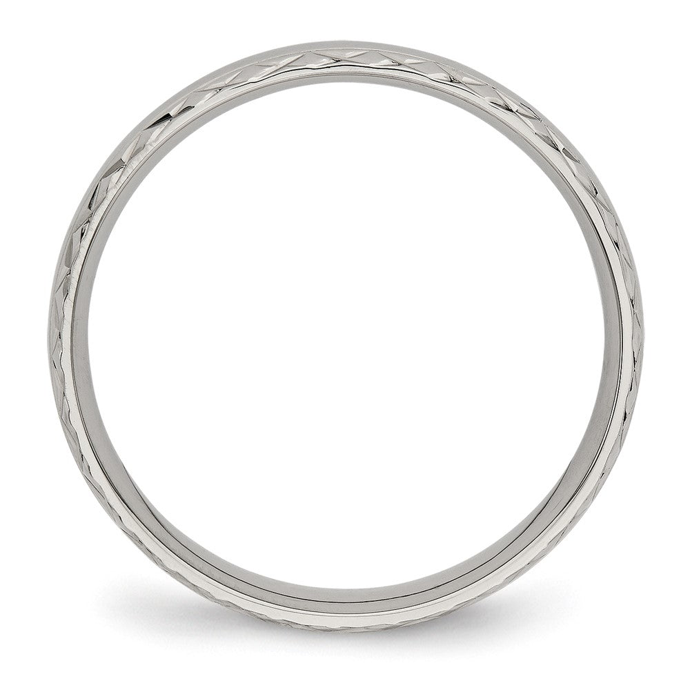 Alternate view of the 5mm Stainless Steel Grooved Crisscross Edge Standard Fit Band by The Black Bow Jewelry Co.