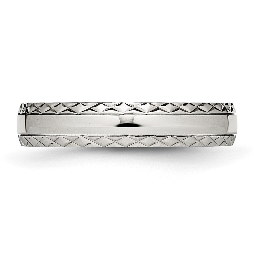 Alternate view of the 5mm Stainless Steel Grooved Crisscross Edge Standard Fit Band by The Black Bow Jewelry Co.
