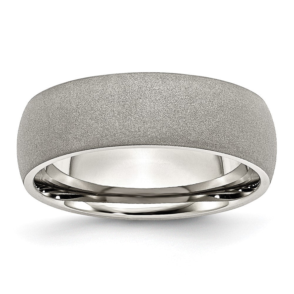 7mm Stainless Steel Textured Stone Finish Domed Standard Fit Band, Item R12093 by The Black Bow Jewelry Co.