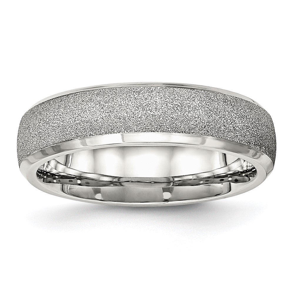 6mm Stainless Steel Stone Finish Beveled Edge Standard Fit Band, Item R12094 by The Black Bow Jewelry Co.