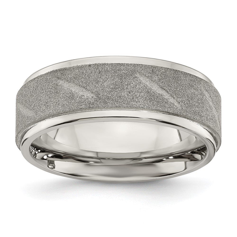 Men's 8mm Stainless Steel Stone Finish Diagonal Grooved Ridged Band, Item R12096 by The Black Bow Jewelry Co.