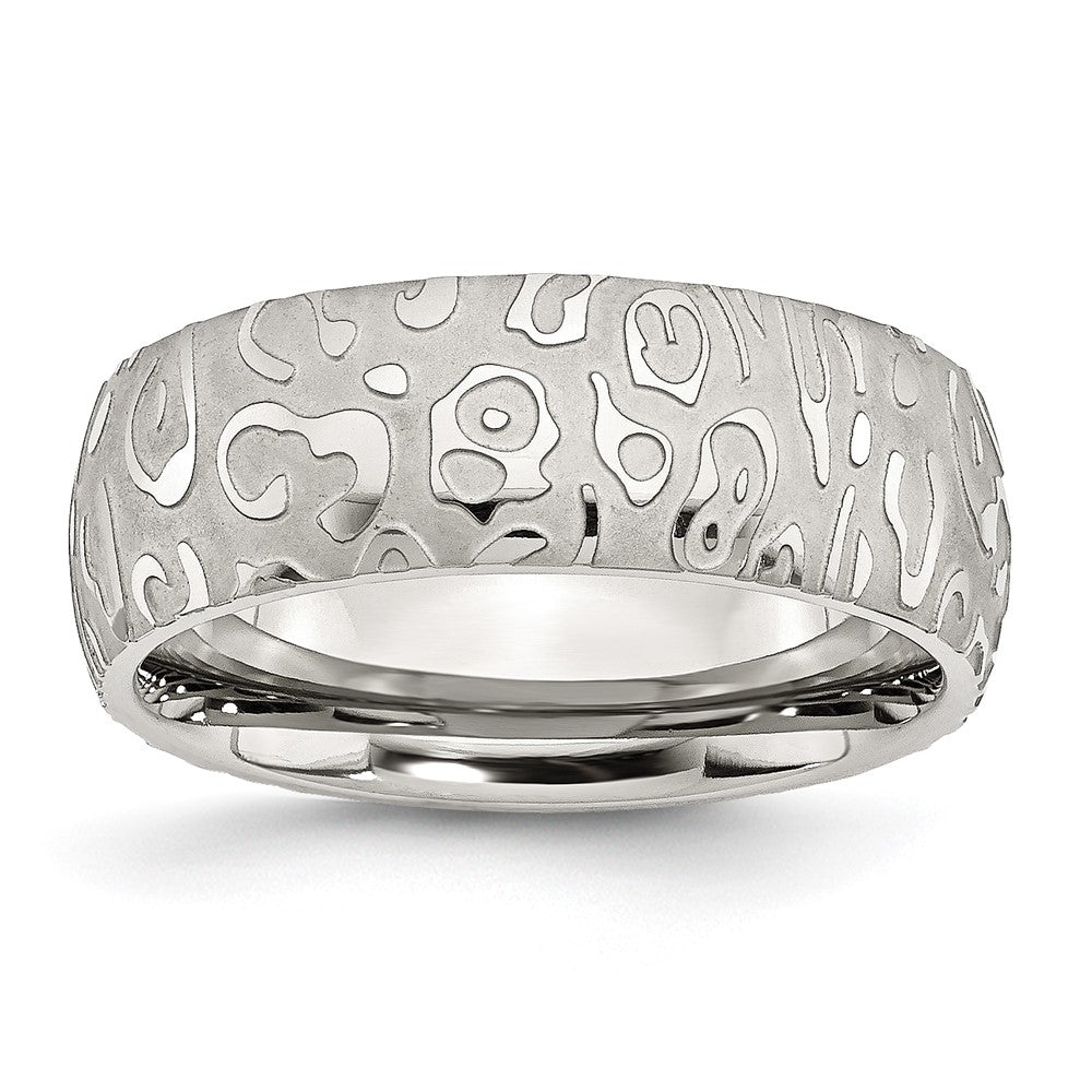 8mm Stainless Steel Satin & Polished Textured Comfort Fit Band, Item R12097 by The Black Bow Jewelry Co.
