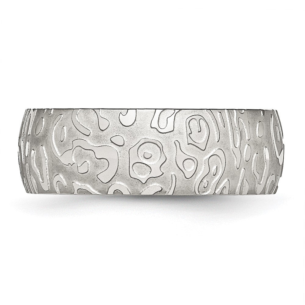 Alternate view of the 8mm Stainless Steel Satin & Polished Textured Comfort Fit Band by The Black Bow Jewelry Co.