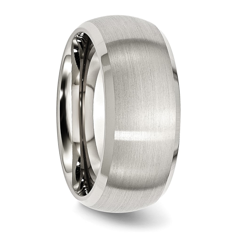 Alternate view of the Men&#39;s 10mm Stainless Steel Brushed Domed Polished Beveled Edge Band by The Black Bow Jewelry Co.
