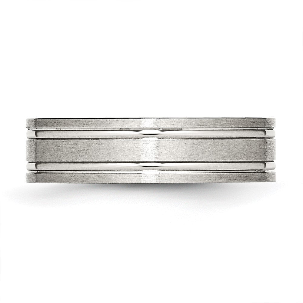 Alternate view of the 6mm Stainless Steel Brushed & Polished Grooved Flat Standard Fit Band by The Black Bow Jewelry Co.