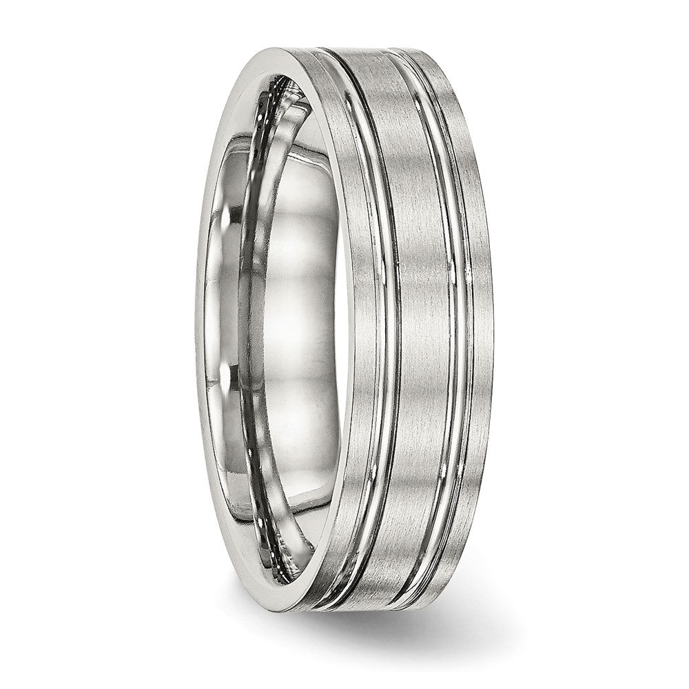 Alternate view of the 6mm Stainless Steel Brushed & Polished Grooved Flat Standard Fit Band by The Black Bow Jewelry Co.