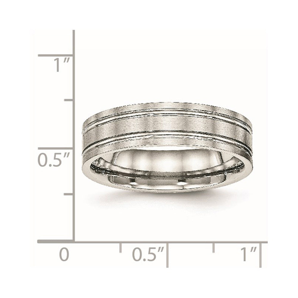 Alternate view of the 6mm Stainless Steel Brushed & Polished Grooved Flat Standard Fit Band by The Black Bow Jewelry Co.