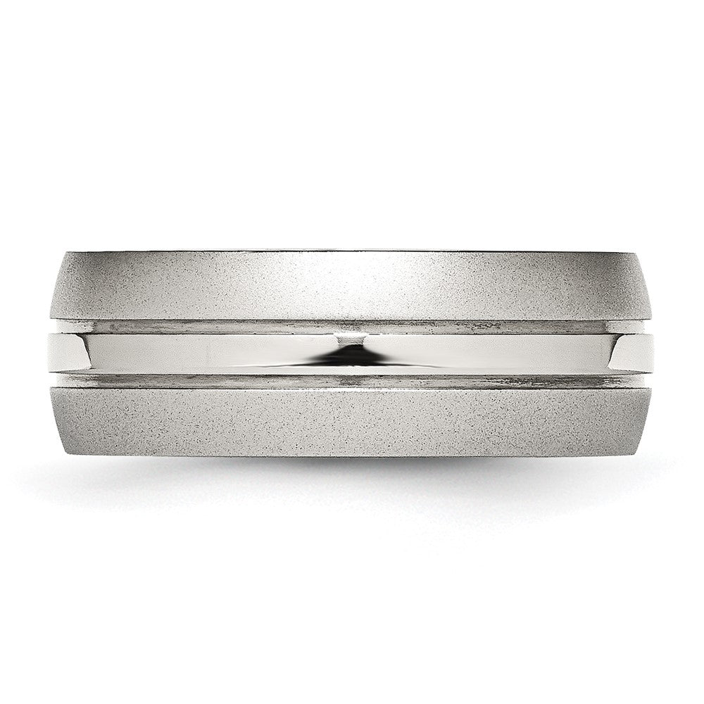 Alternate view of the Men's 8mm Stainless Steel Grooved Brushed Edge Standard Fit Band by The Black Bow Jewelry Co.