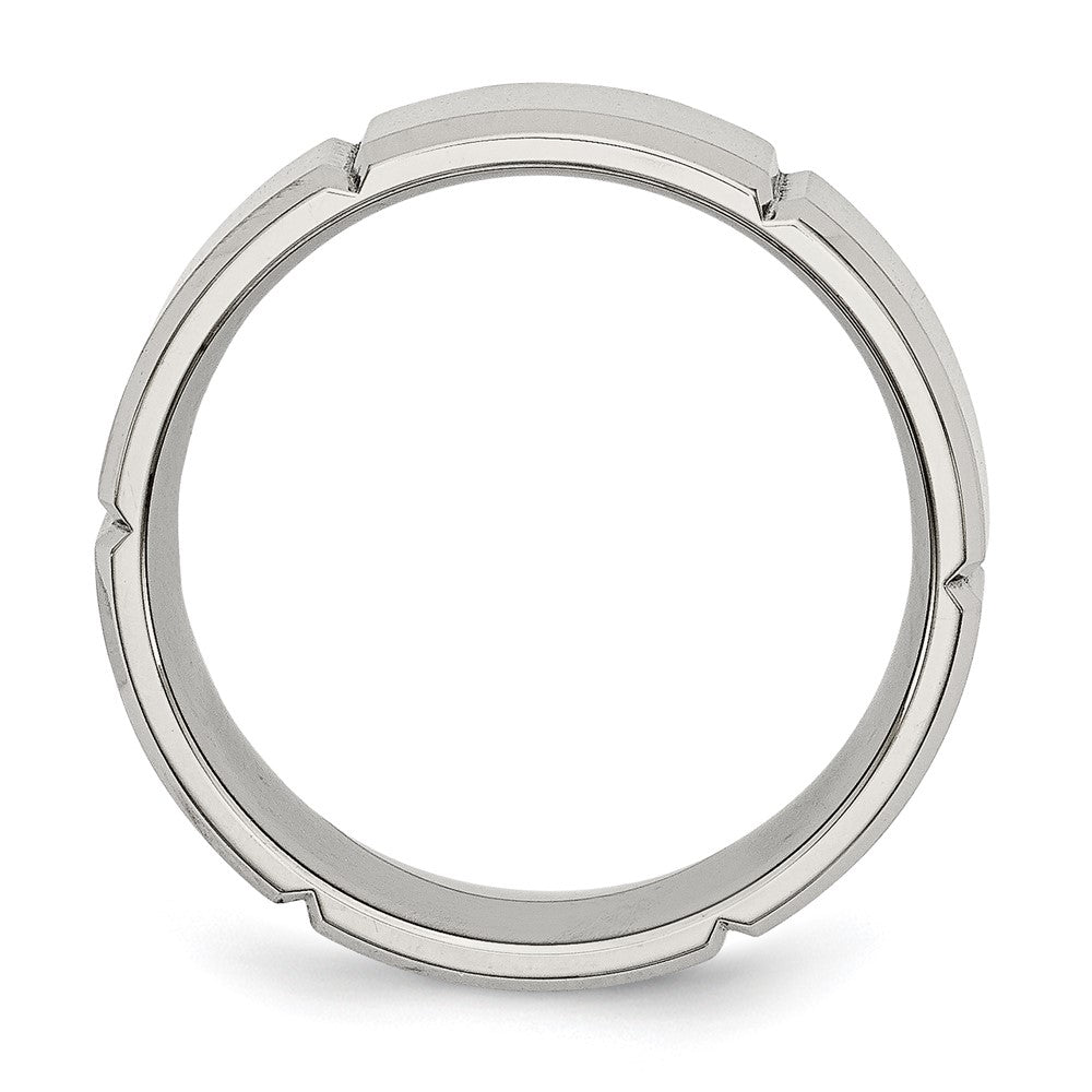 Alternate view of the Men's 8mm Stainless Steel Grooved & Beveled Edge Standard Fit Band by The Black Bow Jewelry Co.