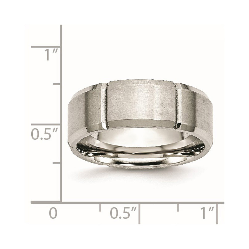 Alternate view of the Men's 8mm Stainless Steel Grooved & Beveled Edge Standard Fit Band by The Black Bow Jewelry Co.