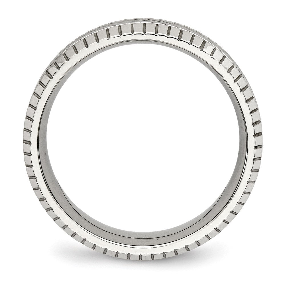 Alternate view of the 7mm Stainless Steel Polished Fancy Grooved Standard Fit Band by The Black Bow Jewelry Co.