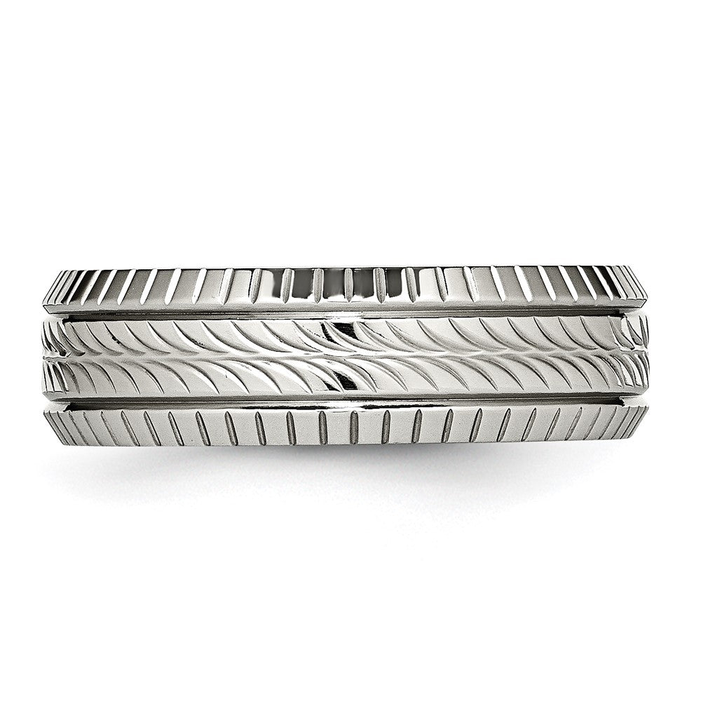Alternate view of the 7mm Stainless Steel Polished Fancy Grooved Standard Fit Band by The Black Bow Jewelry Co.