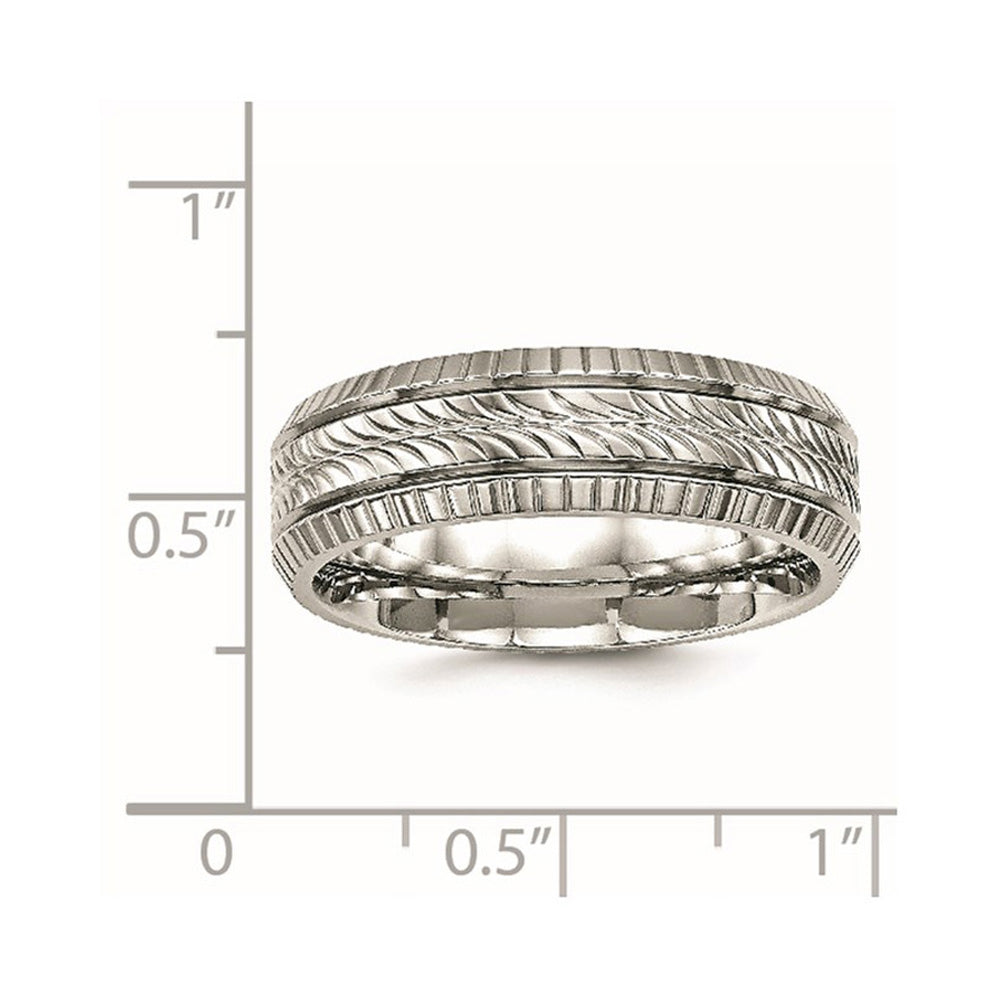Alternate view of the 7mm Stainless Steel Polished Fancy Grooved Standard Fit Band by The Black Bow Jewelry Co.