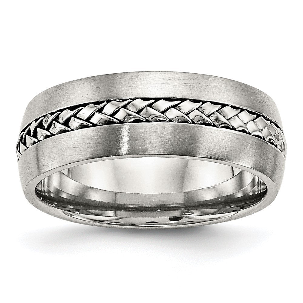 8mm Stainless Steel Braided Center Domed Standard Fit Band, Item R12109 by The Black Bow Jewelry Co.