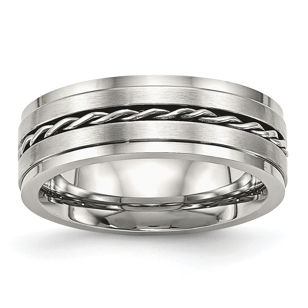 7mm Stainless Steel Twisted Ridged Edge Standard Fit Band, Item R12110 by The Black Bow Jewelry Co.