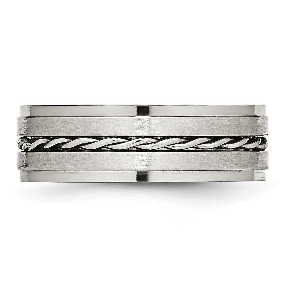 Alternate view of the 7mm Stainless Steel Twisted Ridged Edge Standard Fit Band by The Black Bow Jewelry Co.