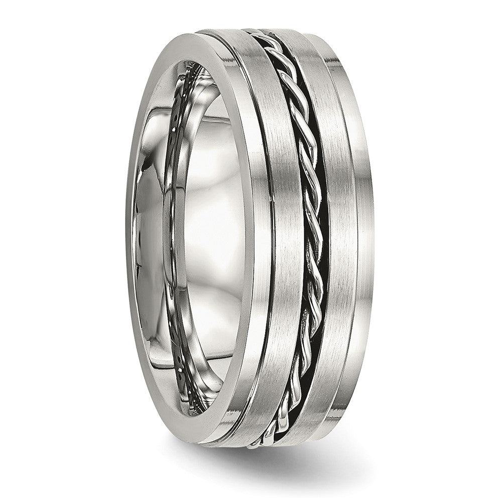 Alternate view of the 7mm Stainless Steel Twisted Ridged Edge Standard Fit Band by The Black Bow Jewelry Co.