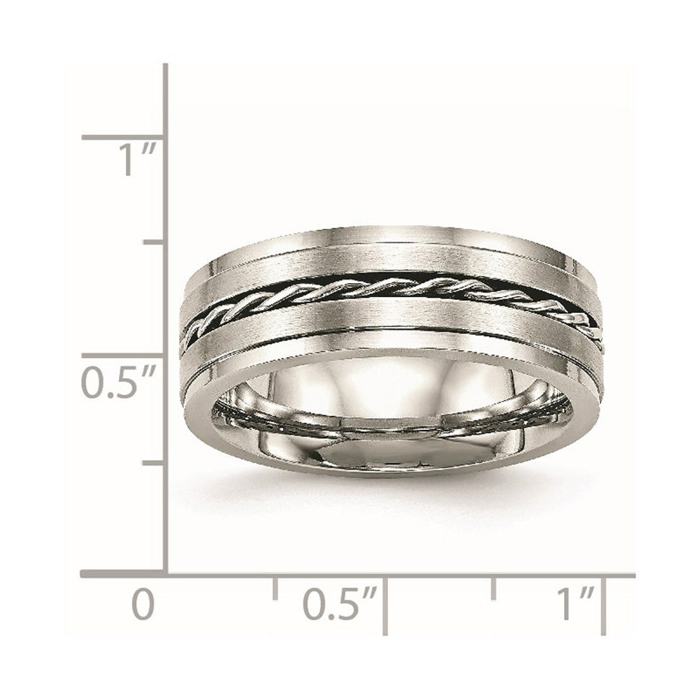 Alternate view of the 7mm Stainless Steel Twisted Ridged Edge Standard Fit Band by The Black Bow Jewelry Co.