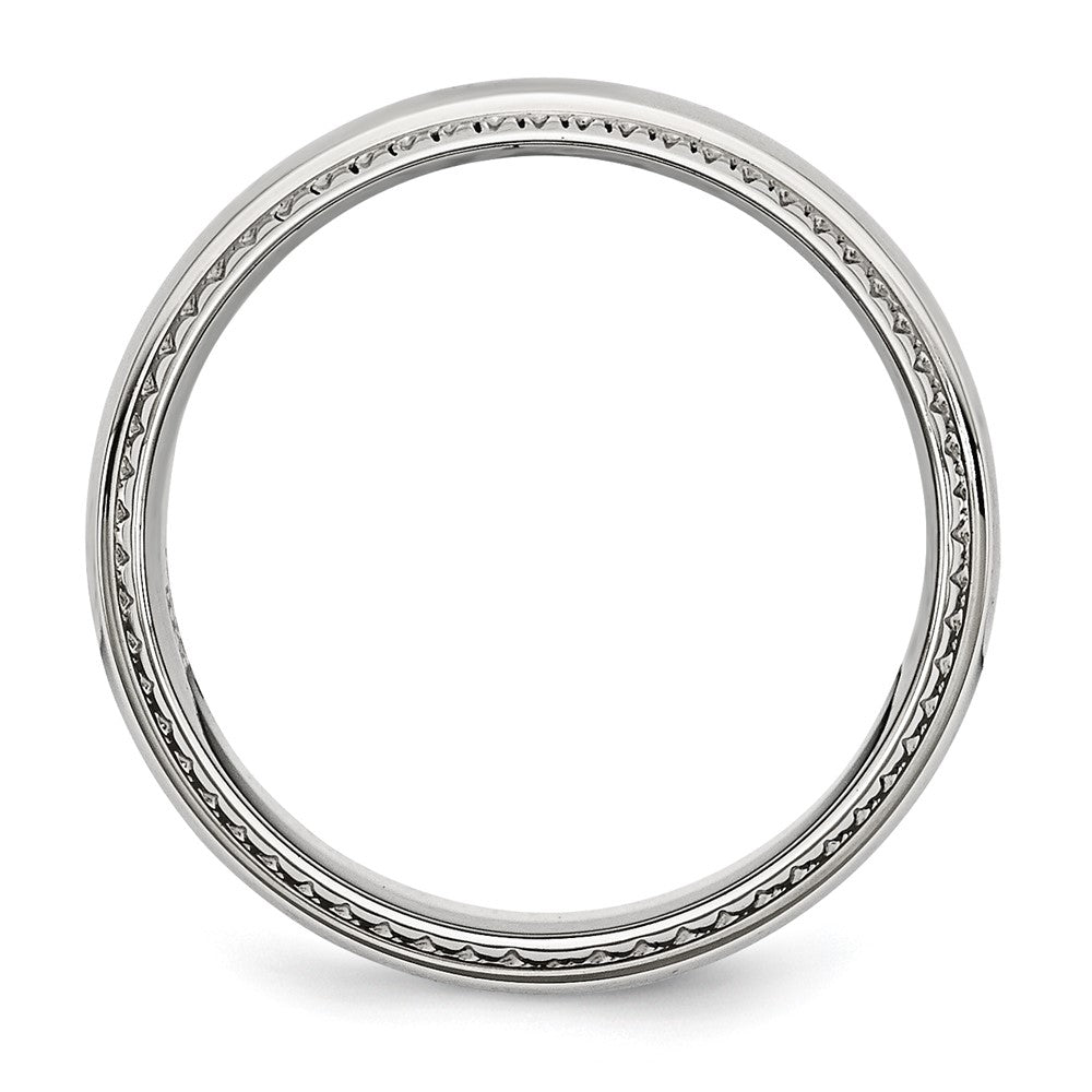 Alternate view of the Men's 8mm Stainless Steel Domed Textured Edge Standard Fit Band by The Black Bow Jewelry Co.