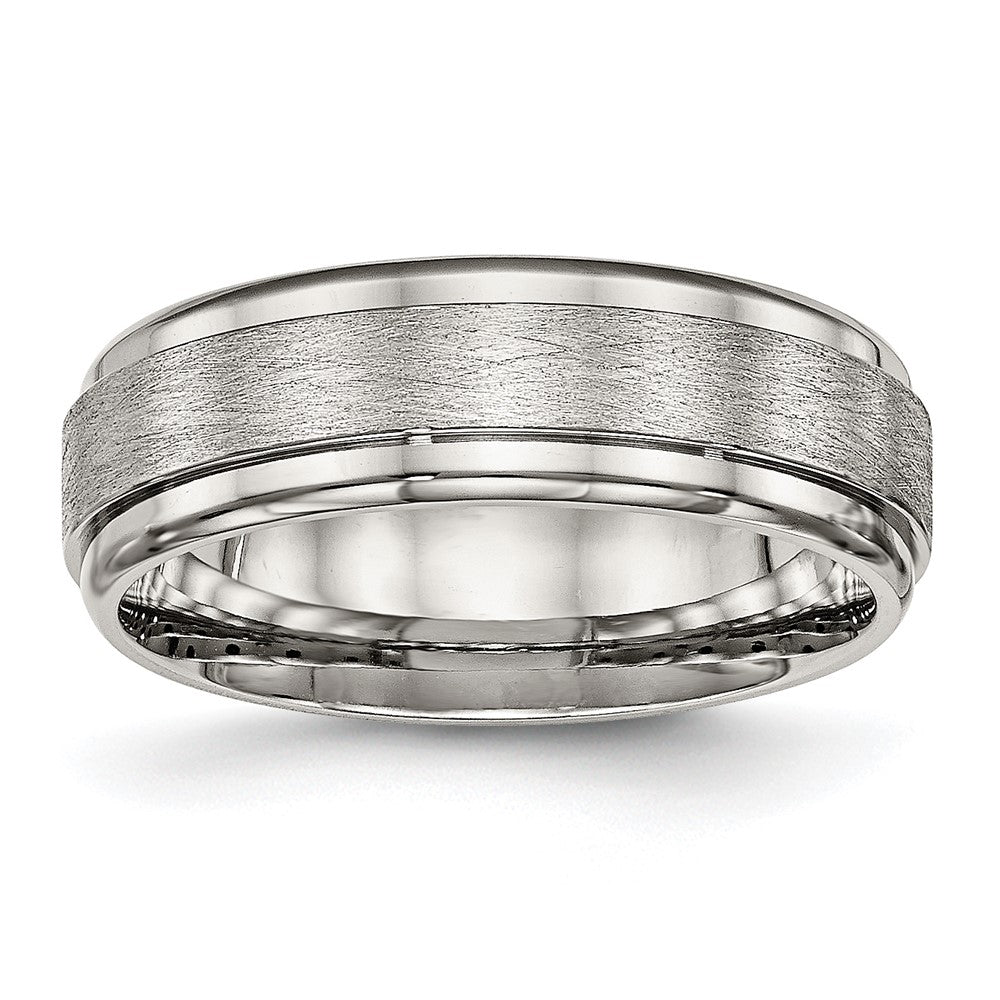 7mm Stainless Steel Ridged Edge Dual Finish Standard Fit Band, Item R12114 by The Black Bow Jewelry Co.