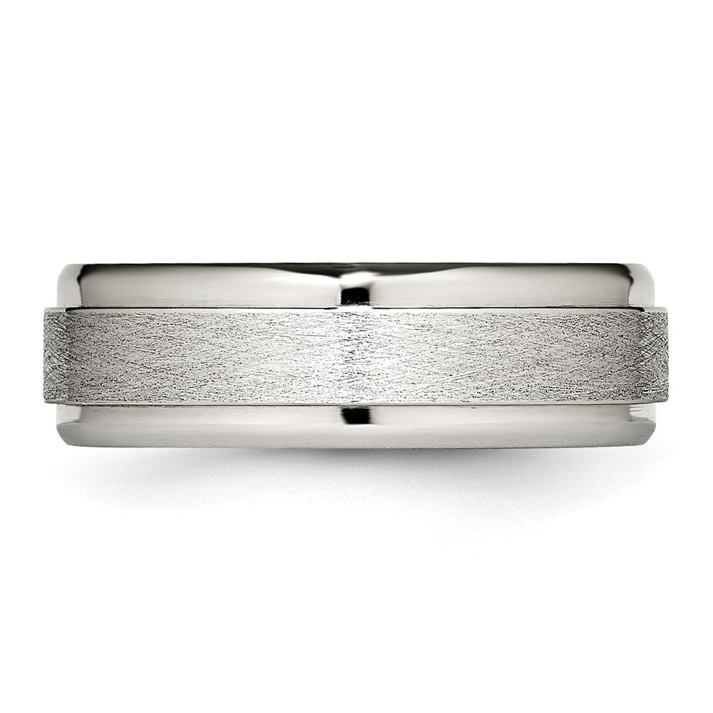 Alternate view of the 7mm Stainless Steel Ridged Edge Dual Finish Standard Fit Band by The Black Bow Jewelry Co.