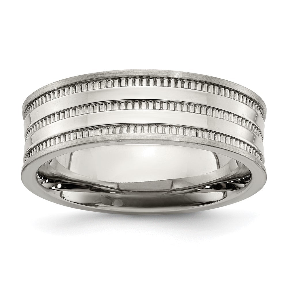 7mm Stainless Steel Coin Edge Grooved Standard Fit Band, Item R12115 by The Black Bow Jewelry Co.
