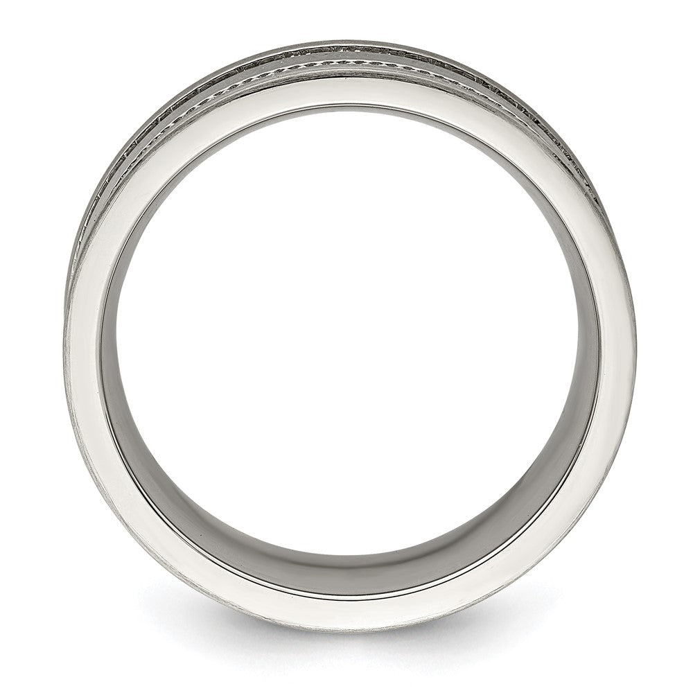 Alternate view of the 7mm Stainless Steel Coin Edge Grooved Standard Fit Band by The Black Bow Jewelry Co.
