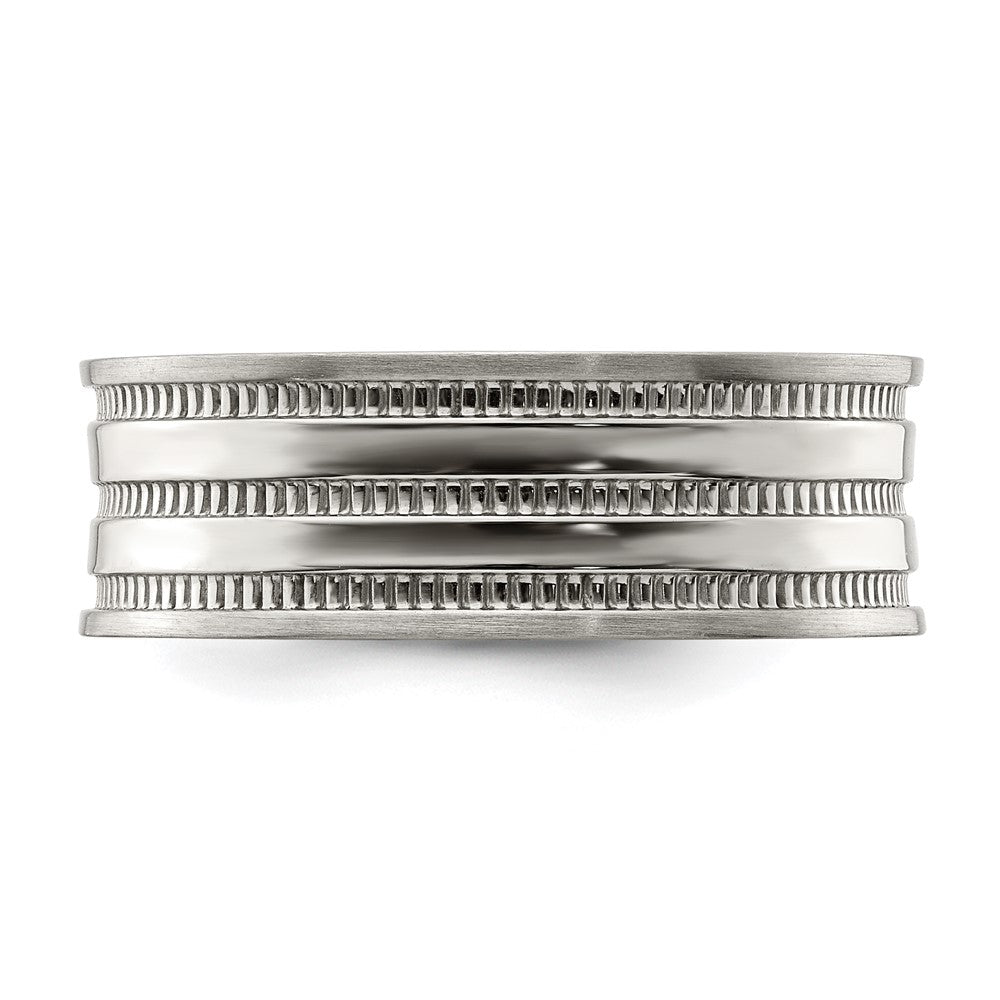 Alternate view of the 7mm Stainless Steel Coin Edge Grooved Standard Fit Band by The Black Bow Jewelry Co.