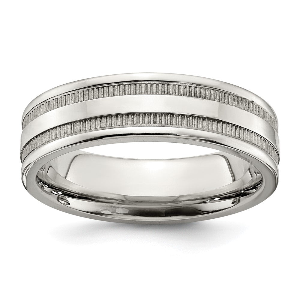 6mm Stainless Steel Coin Edge Grooved Standard Fit Band, Item R12116 by The Black Bow Jewelry Co.