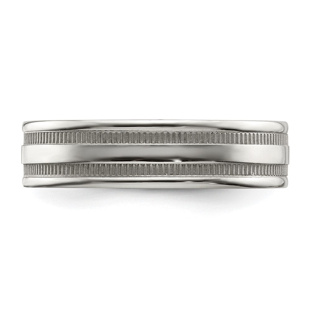 Alternate view of the 6mm Stainless Steel Coin Edge Grooved Standard Fit Band by The Black Bow Jewelry Co.