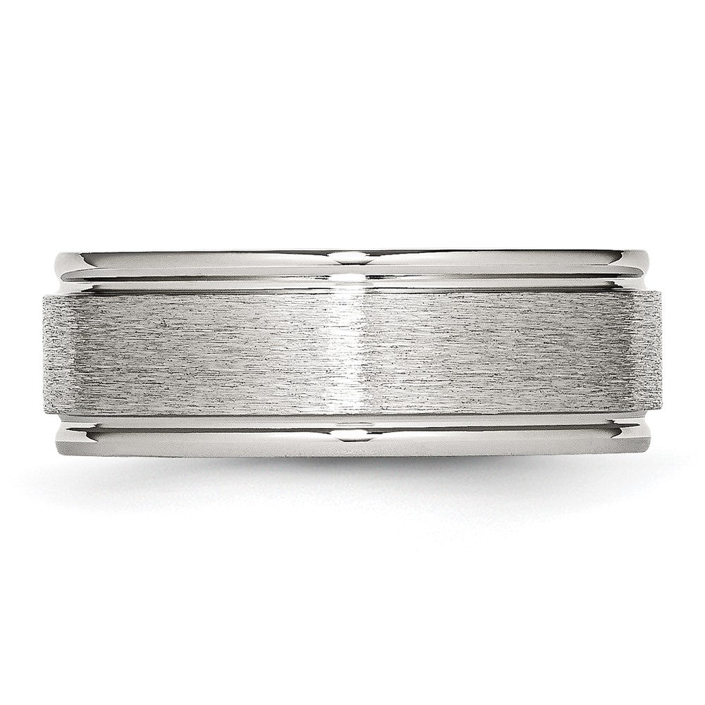 Alternate view of the Men's 8mm Stainless Steel Brushed Center Grooved Edge Comfort Fit Band by The Black Bow Jewelry Co.